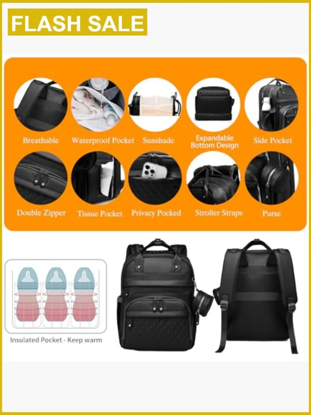 Diaper Bag Backpack with Changing Station, Waterproof Large Capacity, USB